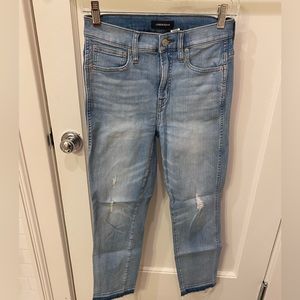 J. Crew Vintage Straight Jeans with frayed/dark ankles